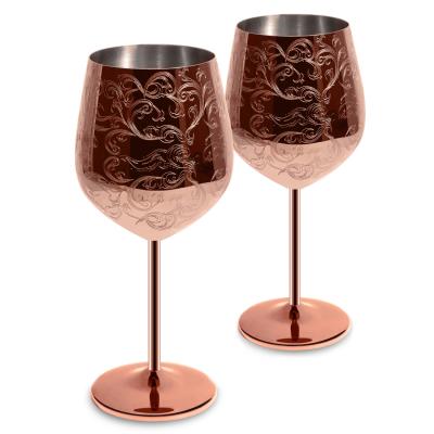 China Etched 304 Stainless Steel Wine Goblets With Copper Plated LFGB for sale