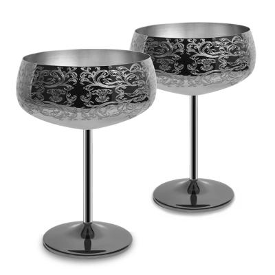 China 14 Oz Etching Martini Cocktail Glasses Black Plated Stainless  Steel for sale