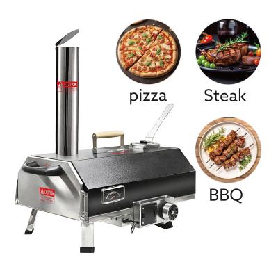 China Trapezium ontwerp Zwarte Outdoor Pizza Oven Automatische Roterende Houtgebrand Pizza Maker Te koop