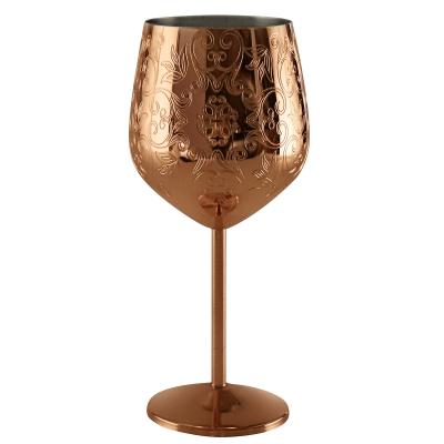 China Etched 304 Stainless Steel Wine Goblets New Design Copper Plated Red Wine Glass à venda