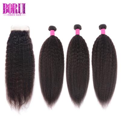 China 4*4 Closure Brazilian Virgin Human Hair Yaki Kinky Straight Human Hair Weft for sale