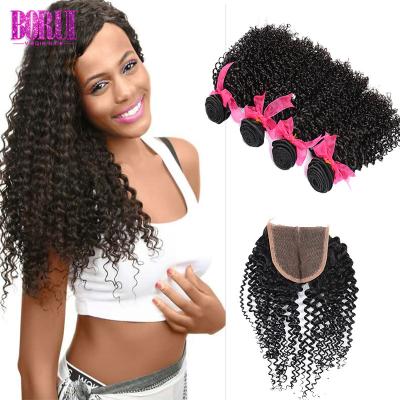 China Brazilian Kinky Curly Virgin Hair , Brazilian Virgin Hair Extensions 4*4 Lace Closure for sale