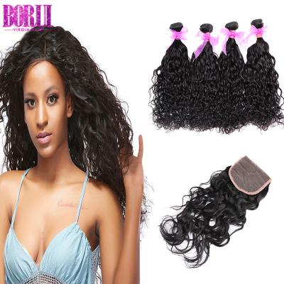 China Virgin Water Wave Brazilian Hair With Lace Closure , Unprocessed Water Wave Hair Bundles for sale