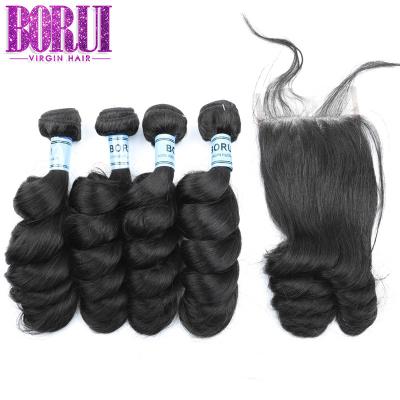 China Loose Wave 1B Virgin Peruvian Human Hair Extension With Closure for sale