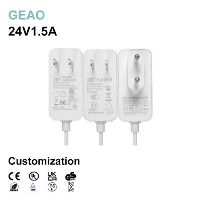China 24V 1.5A Wall Mounted Power Adapters For Micro Projector / Neon Light / Tablet / CCTV for sale