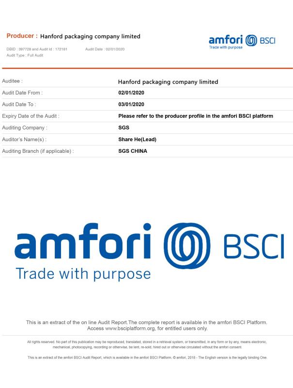 BSCI - Hanford international packaging and design Co., Ltd