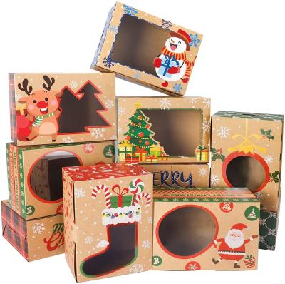 Chine Le biscuit de Noël enferme dans une boîte la boîte de boulangerie de boîte-cadeau de beignet avec des conceptions claires de vacances de bonhomme de neige de Santa de fenêtre à vendre