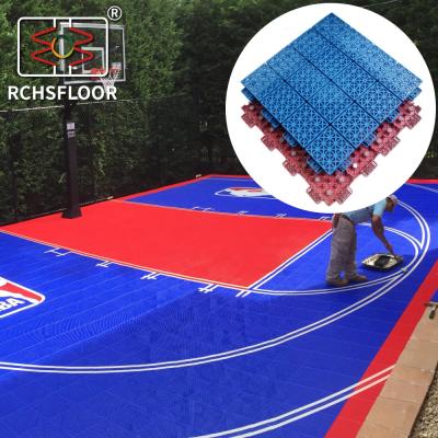 China Skin Textured Outdoor Sports Tiles 410g Weight Basketball Court Tiles CE RoSH for sale