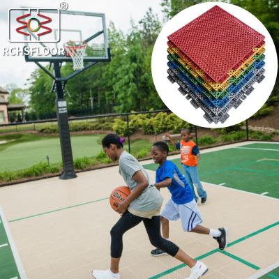 China Indoor Outdoor Sport PP Interlocking Tiles 34*34cm Backyard Court Tiles for sale