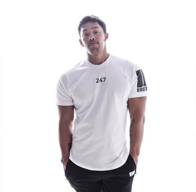 China Mens Muscle Slim Fit Tee Shirts Organic Cotton Blank O-Neck Collar for sale