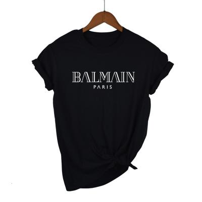 China Women Summer Cotton T Shirts Letter Print Plain Dyed T Shirt for sale