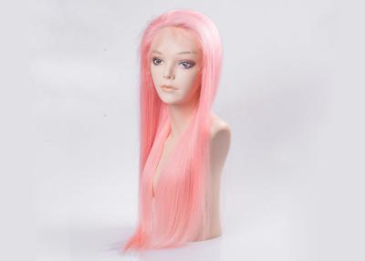 China Silky Straight Wave Colored Hair Wigs , Pink Color Human Full Lace Wigs With Baby Hair for sale