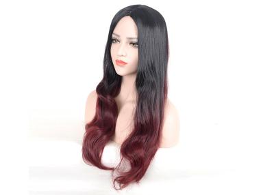 China Black To Wine Red Colored Synthetic Wigs Long Natural Wavy Smooth Feeling for sale
