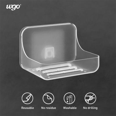 China Self Adhesive Bathroom Soap Dish Holder Clear Plastic No Drilling for sale