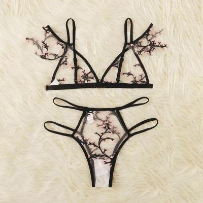 China Breathable Antibacterial Sexy Transparent Lace 82 Polyamide Flower Lace Bralette for sale