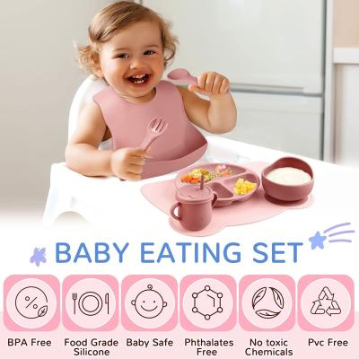 China Lightweight Silicone Dinnerware Set Bib And Plate Adjustable For Toddler for sale