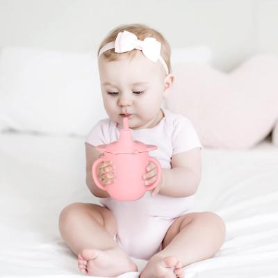 China Silicone Training Sippy Cups With Straw Lid And Non Slip Handles Spill Proof Trainer Cup Transition Cup for sale