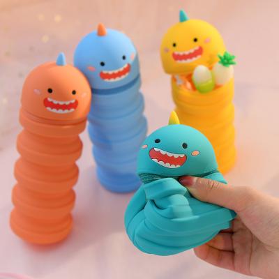 China Silicone Retractable Pencil Case Cartoon Kawaii Expandable Stand Alone Stationery Box for sale