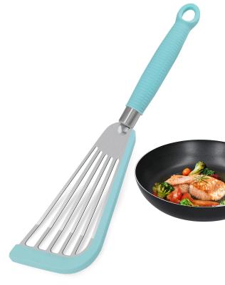 China Slotted Spatula Flexible Stainless Steel Spatula with Silicone Top Soft Edge Slotted Spatula Turner Fish Slotted Spatula for sale