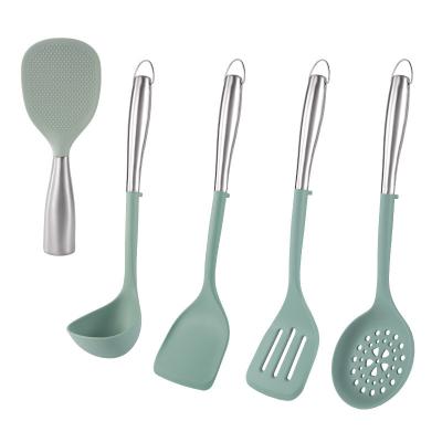 China 5Pcs Non-stick Kitchen Utensil Silicone Cooking Utensil Set Silicone Cookware Kitchen Tools Gift with Stainless Handle for sale