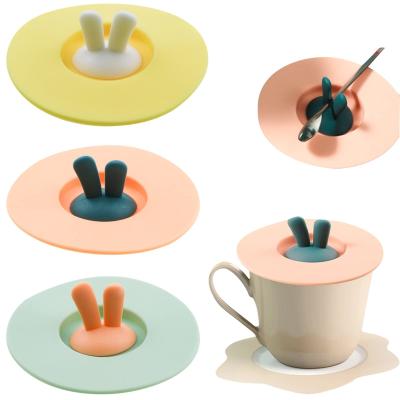 China Silicone Cup Lids Food Grade Rabbit Ear Silicone Cup Cover Anti-Dust Airtight Seal  Mugs Tea Cups Hot Cup Lid Coffee Cup for sale