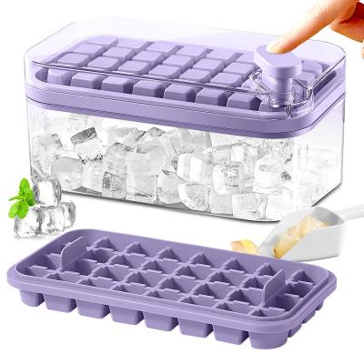 China Ice Cube Trays With Lid And Bin Ice Cube Tray Mold For Whiskey Cocktail Juice Coffee for sale