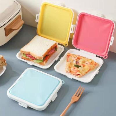 China Caixa de almoço Reutilizável Caixa de sanduíche de silicone com tampão Snap Caixa Bento de armazenamento de alimentos de silicone à venda