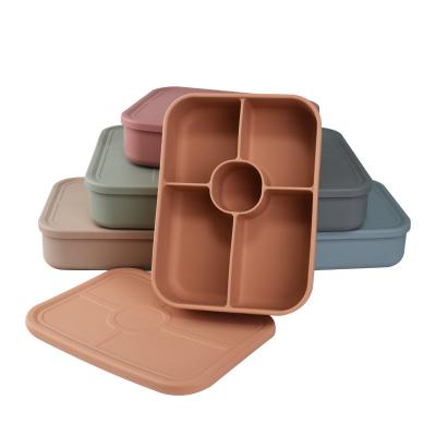 China Silicone Lunch Container with Leakproof Lids, Silicone Bento Box Microwavable Lunch Box for Work Picnics for sale