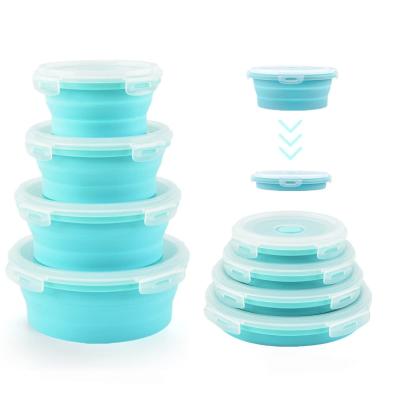 China Collapsible Bowls For Camping Set Of 4 Silicone Food Storage Containers With Lids Silicone Lunch Box BPA Free Oven Safe for sale