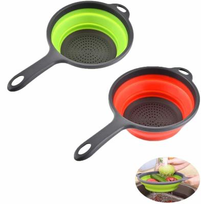 China Washable Pasta Silicone Collapsible Colander Strainer Silicone Kitchen Utensil Space-Saver Folding Strainer Colander for sale