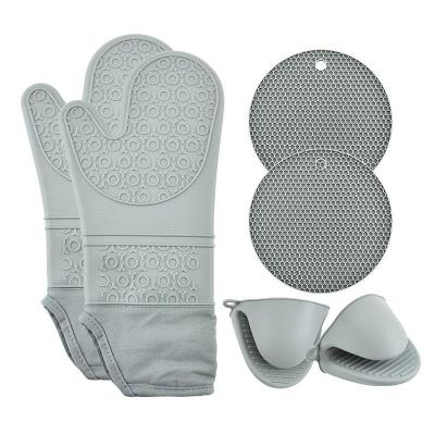 China Silicone Oven Mitts And Pot Holders Set Heat Resistant To 450℉ Extra Long 15 Inch Professional Silicone Baking Gloves for sale