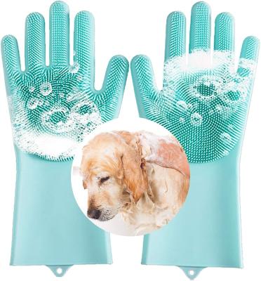 China Magic Silicone Dish Washing Scrubber 2 In 1 Reusable Rubber Gloves Heat Resistant Kitchen Tool For Household Pet Brush for sale
