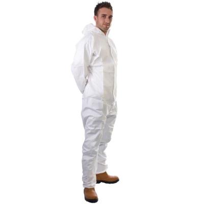 China Fluid Resistant Microporous Disposable White Coveralls With PE Film Protective Coverall for sale