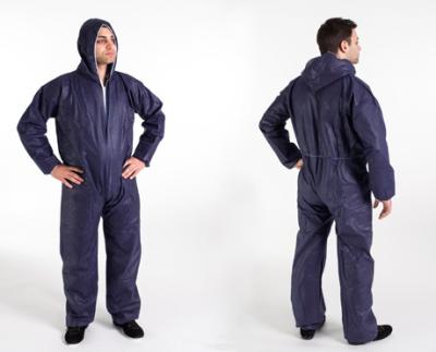 China Non Woven PP+PE Coated Protective Disposable Coverall Suit Navy Blue for sale