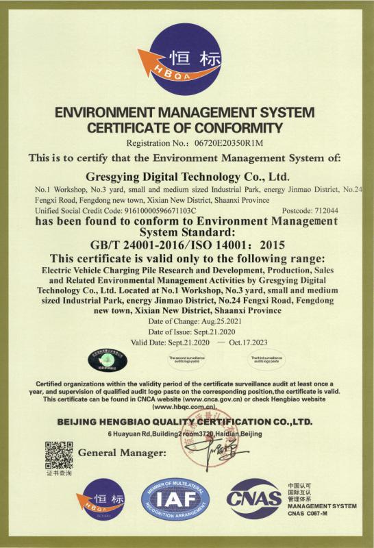 ENVIRONMENT MANAGEMENT SYSTEMCERTIFICATE - Chengdu Yong Tuo Pioneer Technology Co., Ltd.