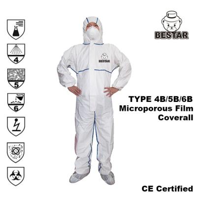 中国 タイプ4B/5B/6Bの使い捨て可能な保護つなぎ服の白く使い捨て可能なつなぎ服 販売のため