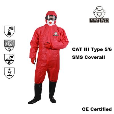 China Antistatic Nonwoven Type 5/6 SMS Red Coverall for Construction for sale
