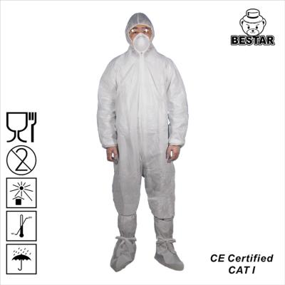 China Anti-Dust White Disposable Overalls SPP+PE Coverall For Hygiene Rules And Cleaning for sale