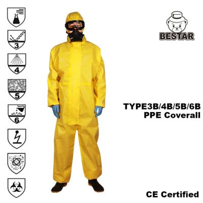 China Yellow Type 3B/4B/5B/6B Disposable Medical Coverall for Virus Bacteria Protection for sale