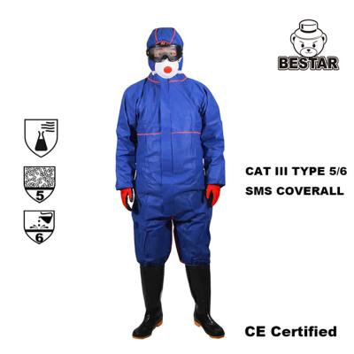 China Nonwoven Cat III Type 5/6 SMS Coverall for Medical and Hospital for sale