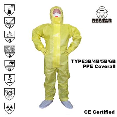 Китай Аттестованный CE Coverall TYPE3B/4B/5B/6B устранимый защитный/устранимая защитная прозодежда для предохранения от Covid продается