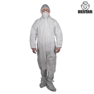 China White Disposable Protective Coveralls With Hood Spp PE Coating For Food Industry for sale