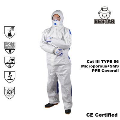 China Disposable TYPE 5/6 Microporous Film + SMS Chemical Protection Coverall for sale