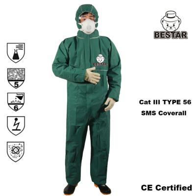 China Type 5 6 SMS Waterproof Disposable Coveralls Type 5 & 6 Suits With Hood For Asbestos for sale