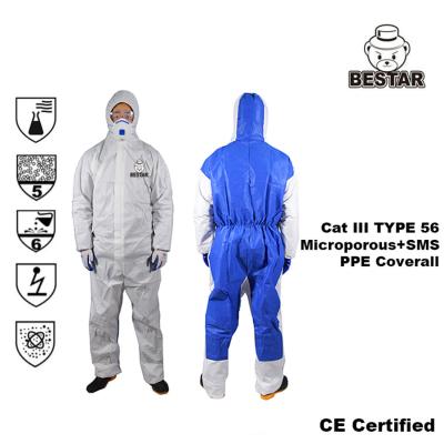 China CAT III TYPE 5/6 Microporous Film + SMS Coverall For Paint spraying for sale