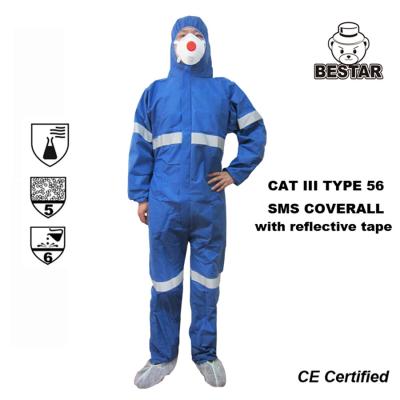 China Cat III Reflective Disposable Painters Coveralls Disposable Isolation Coveralls Type 5/6 for sale