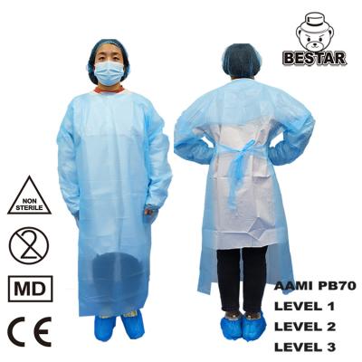 China CE Certified Disposable Isolation Gown AAMI PB70 Level 2 Ppe Gowns Disposable for sale