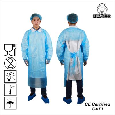 China Waterproof Lab Disposable Isolation Gown AAMI PB70 Level 2 CPE for sale
