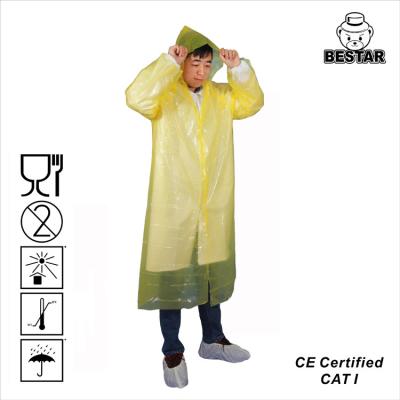 China Waterproof PE Plastic Disposable Rain Ponchos Gown With Hood for sale