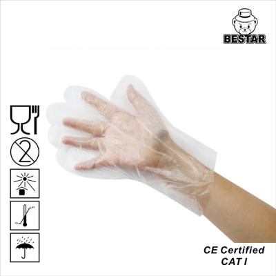 China Waterproof HDPE Polythene Plastic Disposable Hand Gloves 11micron for sale